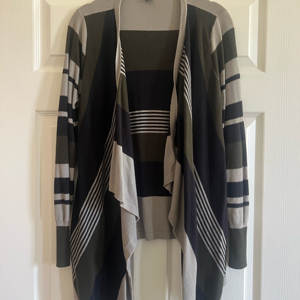August Silk Black and Gray Striped Cardigan M- L